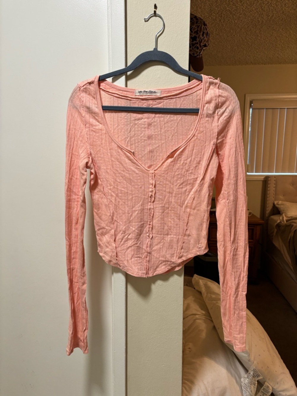 We The Free Peach-Pink Long Sleeve Button-Front Top